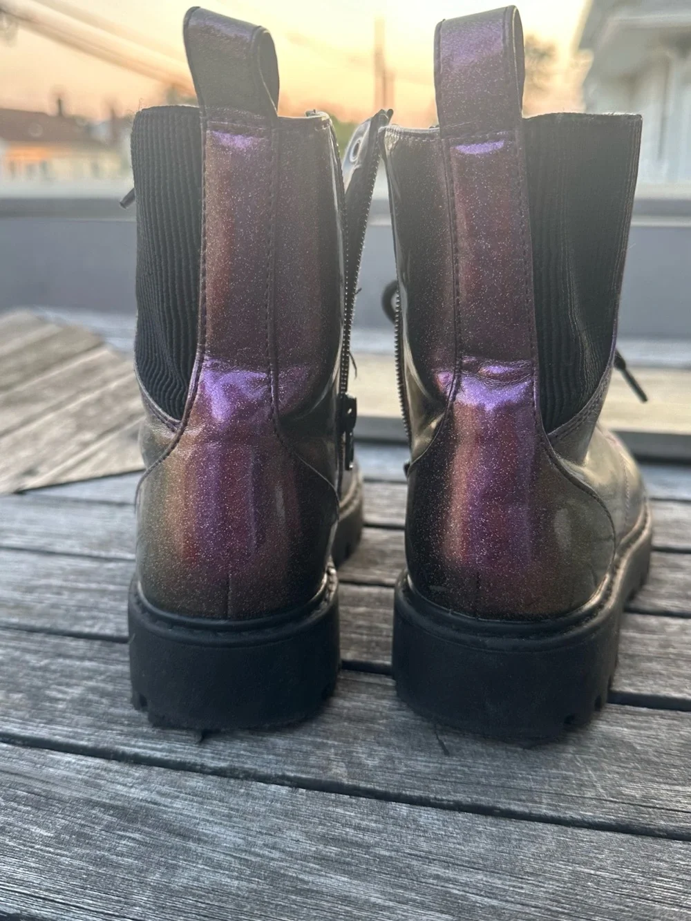 art class Iridescent Purple Lace-Up Combat Boots